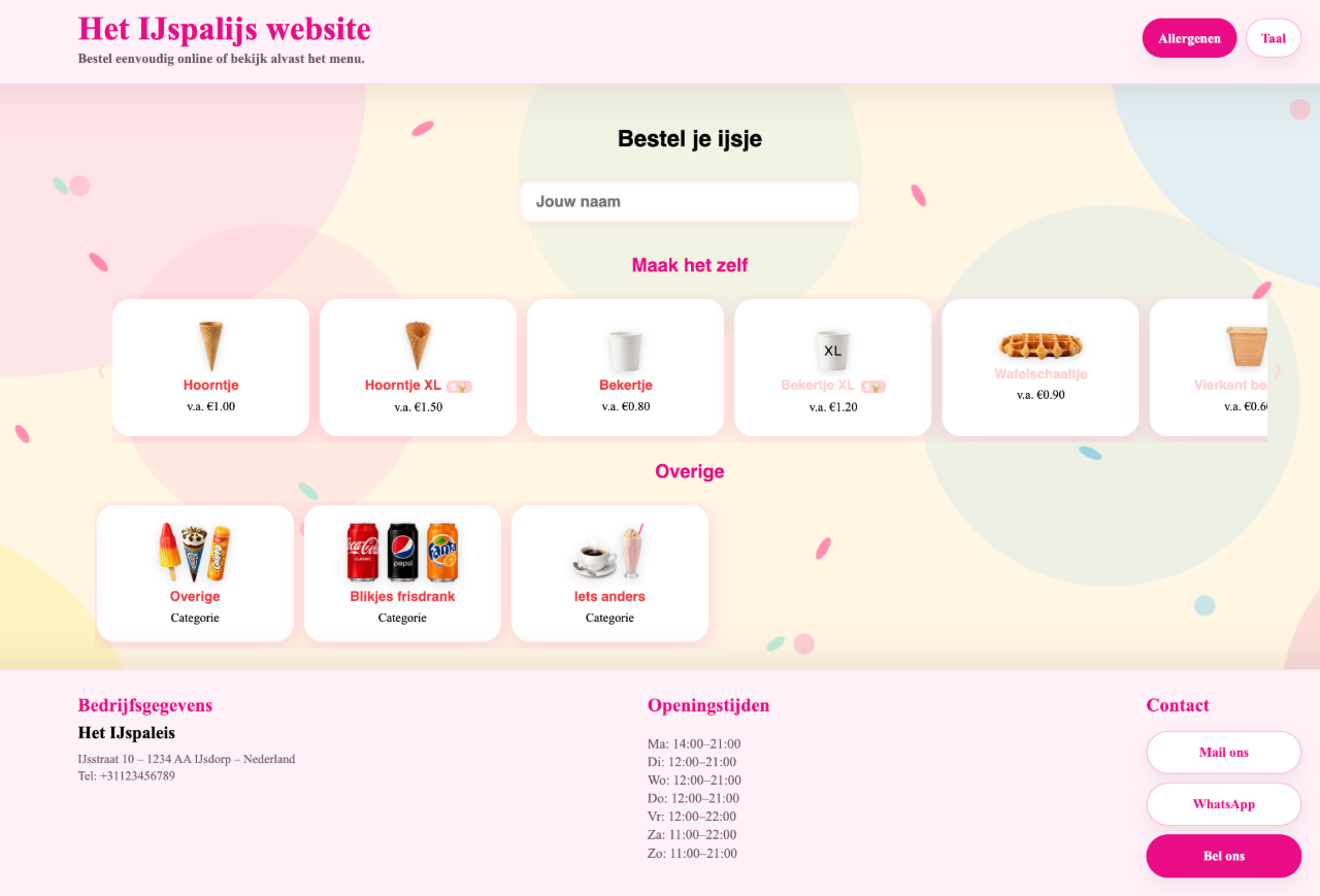 De webshop met dezelfde producten en opties als de app
